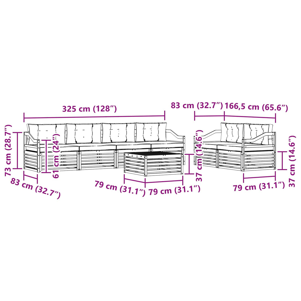 Set vanjskih sofa 7 kom. Prirodna i krem