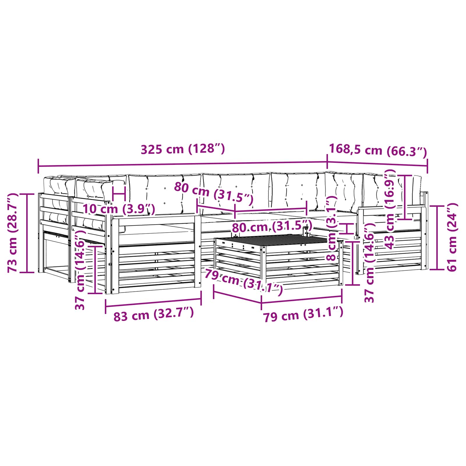 Set vanjskih sofa 7 pcs Prirodna i bež