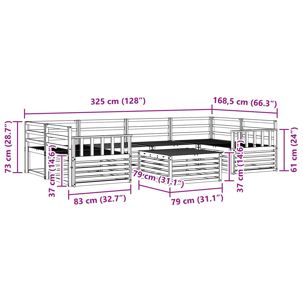 Set vanjskih sofa 7 kom. Prirodna Čvrsto drvo akacije