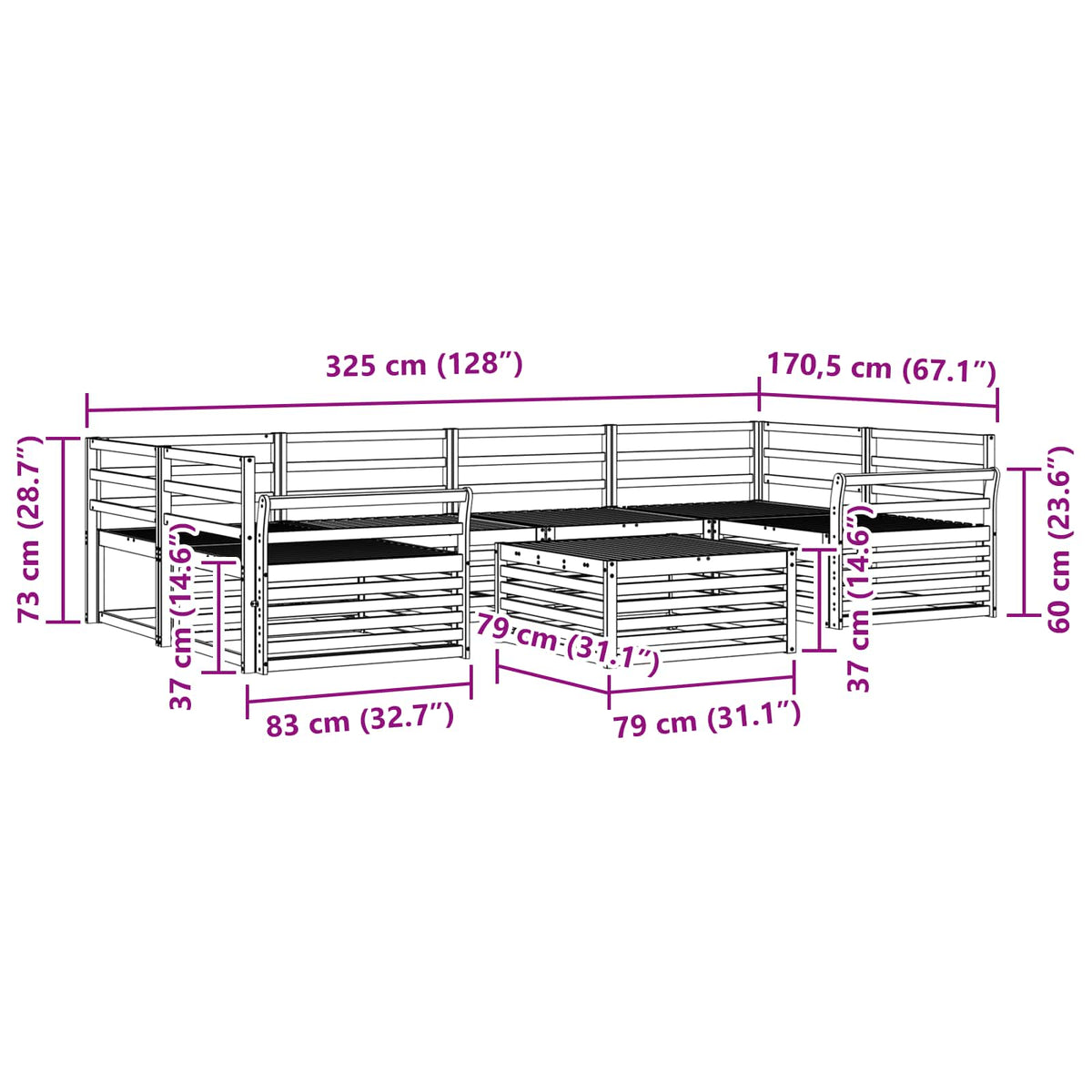 Set vanjskih sofa 7 kom. Prirodna Čvrsto drvo akacije