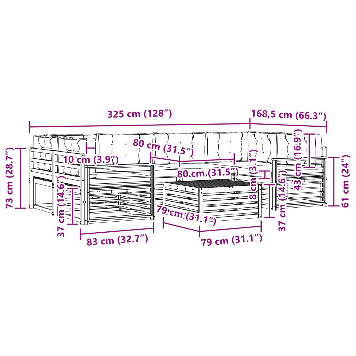 Set vanjskih sofa 7 kom. Prirodna i antracit
