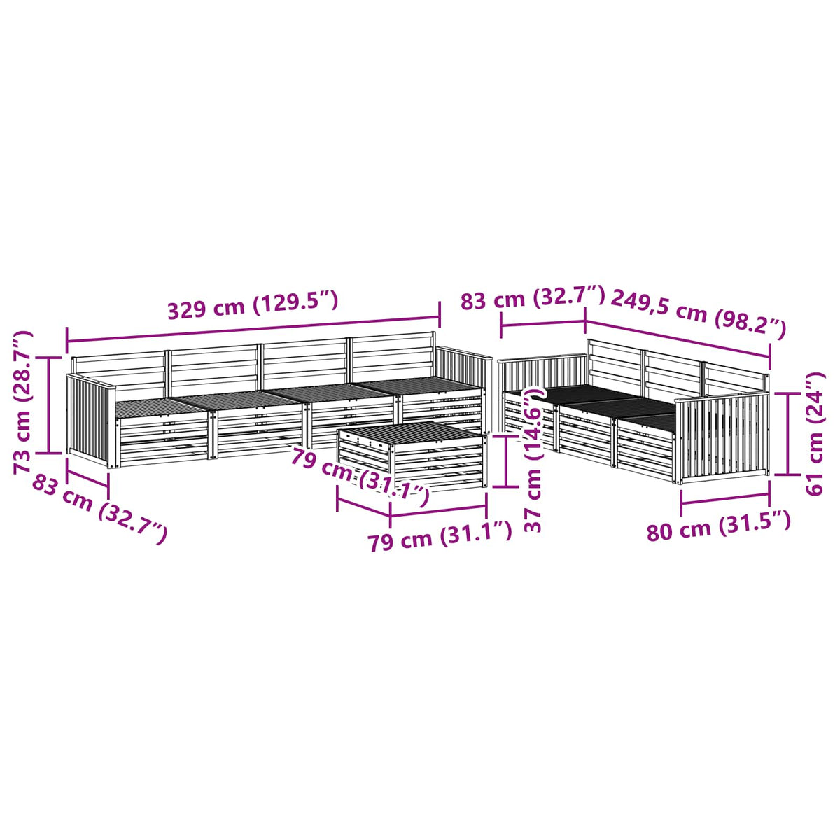 Set vanjskih sofa 8 kom. Prirodna Čvrsto drvo akacije