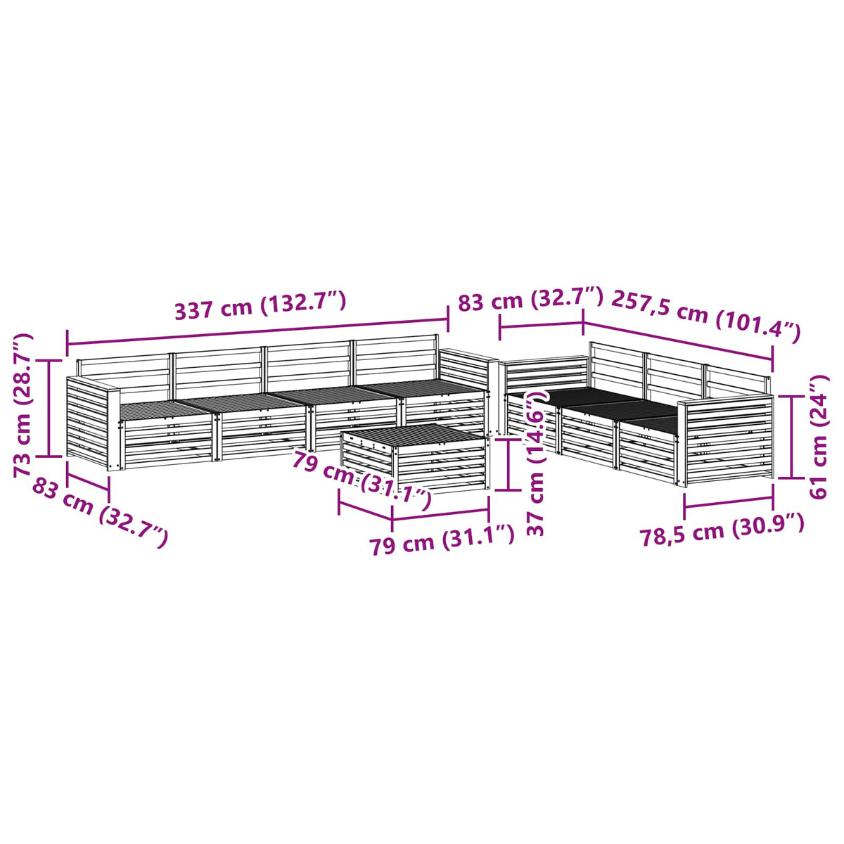 Set vanjskih sofa 8 kom. Prirodna Čvrsto drvo akacije