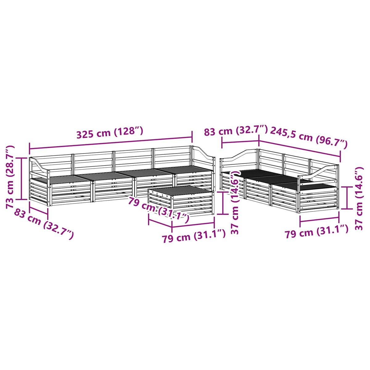Set vanjskih sofa 8 kom. Prirodna Čvrsto drvo akacije