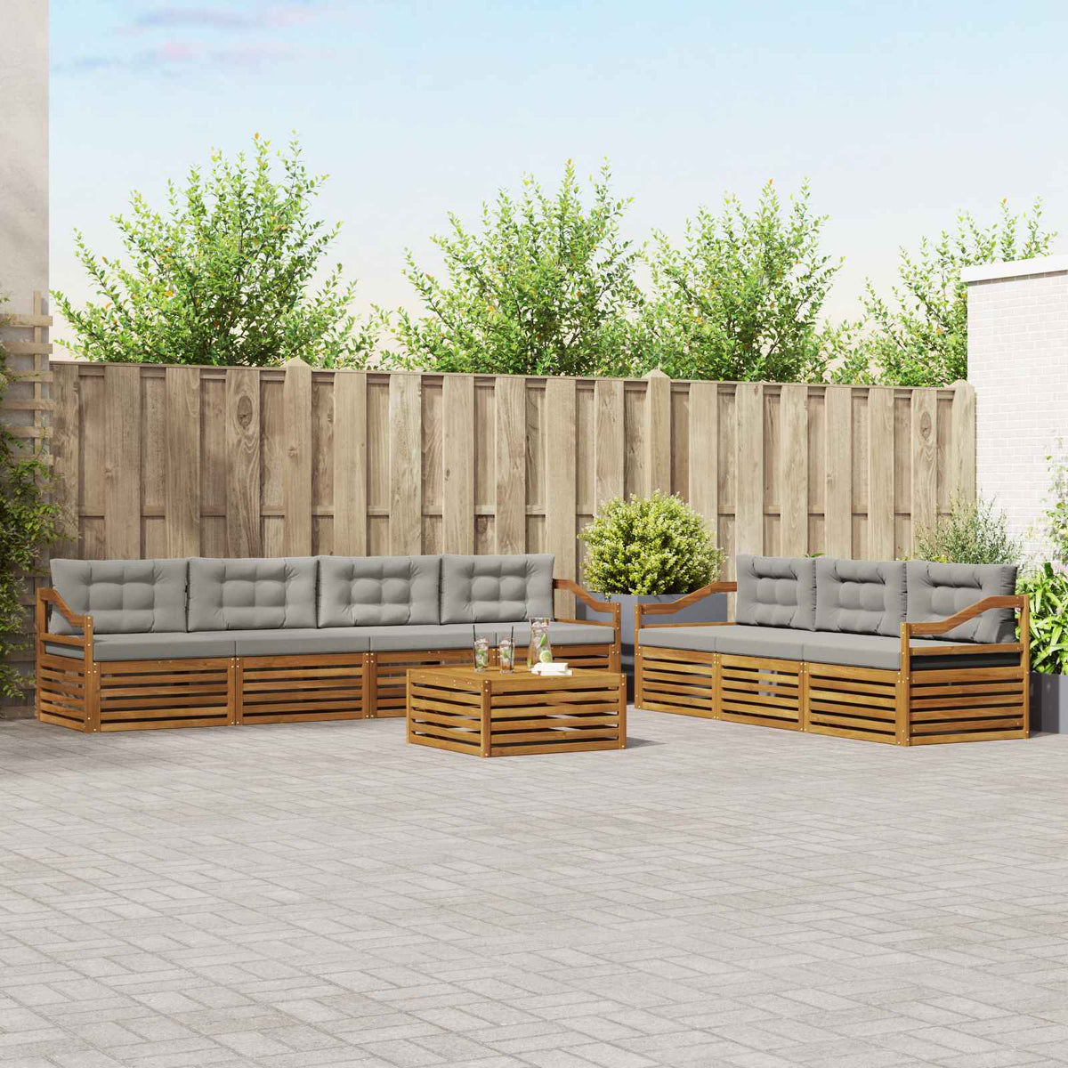 Set vanjskih sofa 8 kom. Prirodna i svijetlo siva