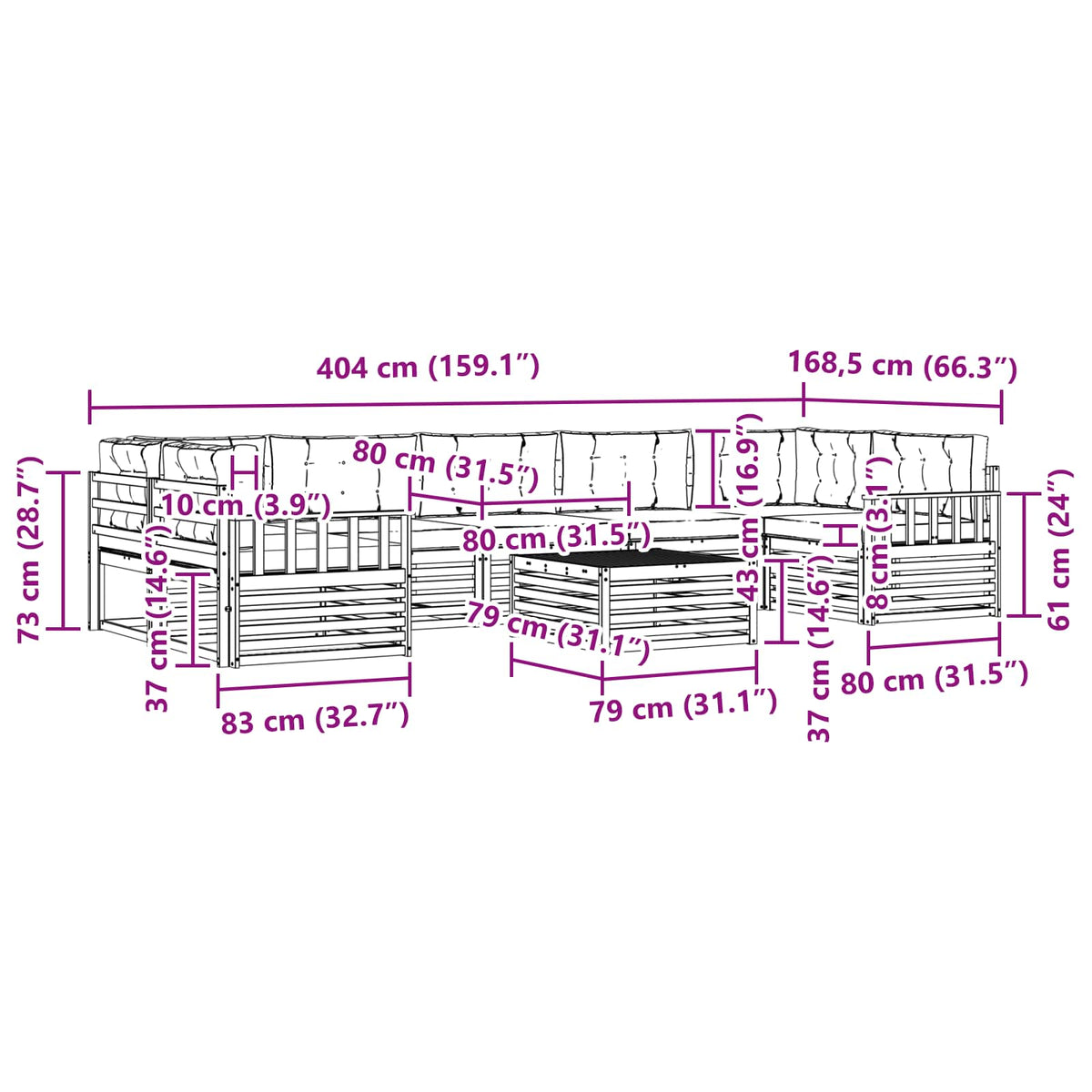 Set vanjskih sofa 8 kom. Prirodna i bež