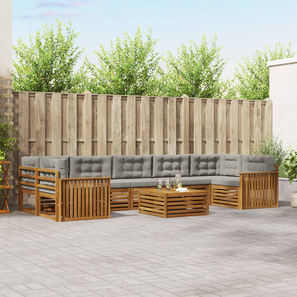Set vanjskih sofa 8 kom. Prirodna i svijetlo siva