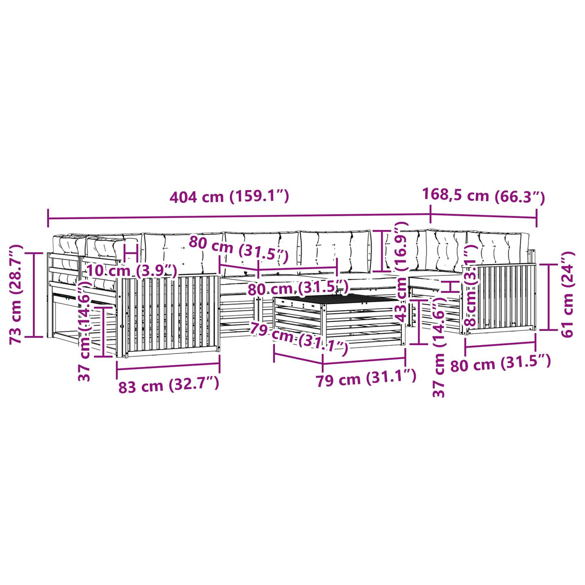 Set vanjskih sofa 8 kom. Prirodna i antracit