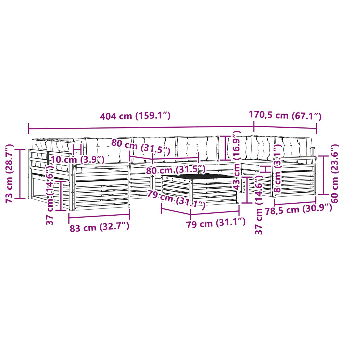 Set vanjskih sofa 8 kom. Prirodna i bež