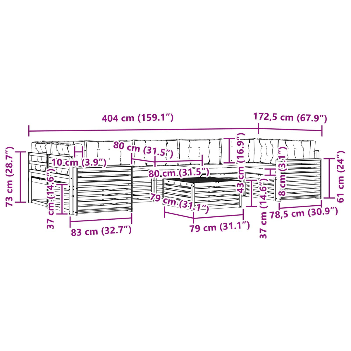 Set vanjskih sofa 8 kom. Prirodna i antracit