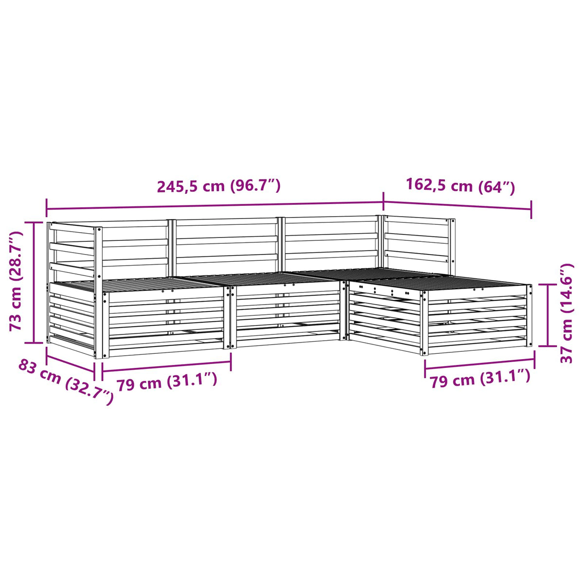 Set vanjskih sofa Prirodna 245,5 x 162,5 x 73 cm