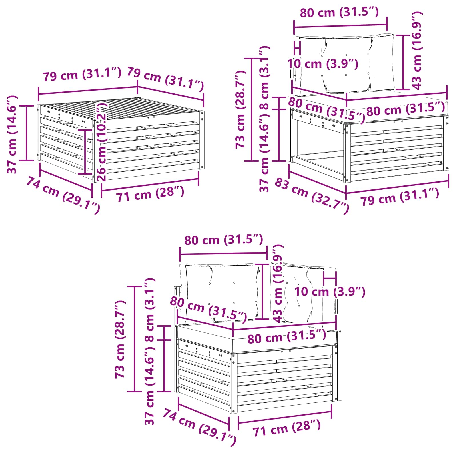 Set vanjskih sofa Prirodna i antracit 245,5 x 162,5 x 73 cm