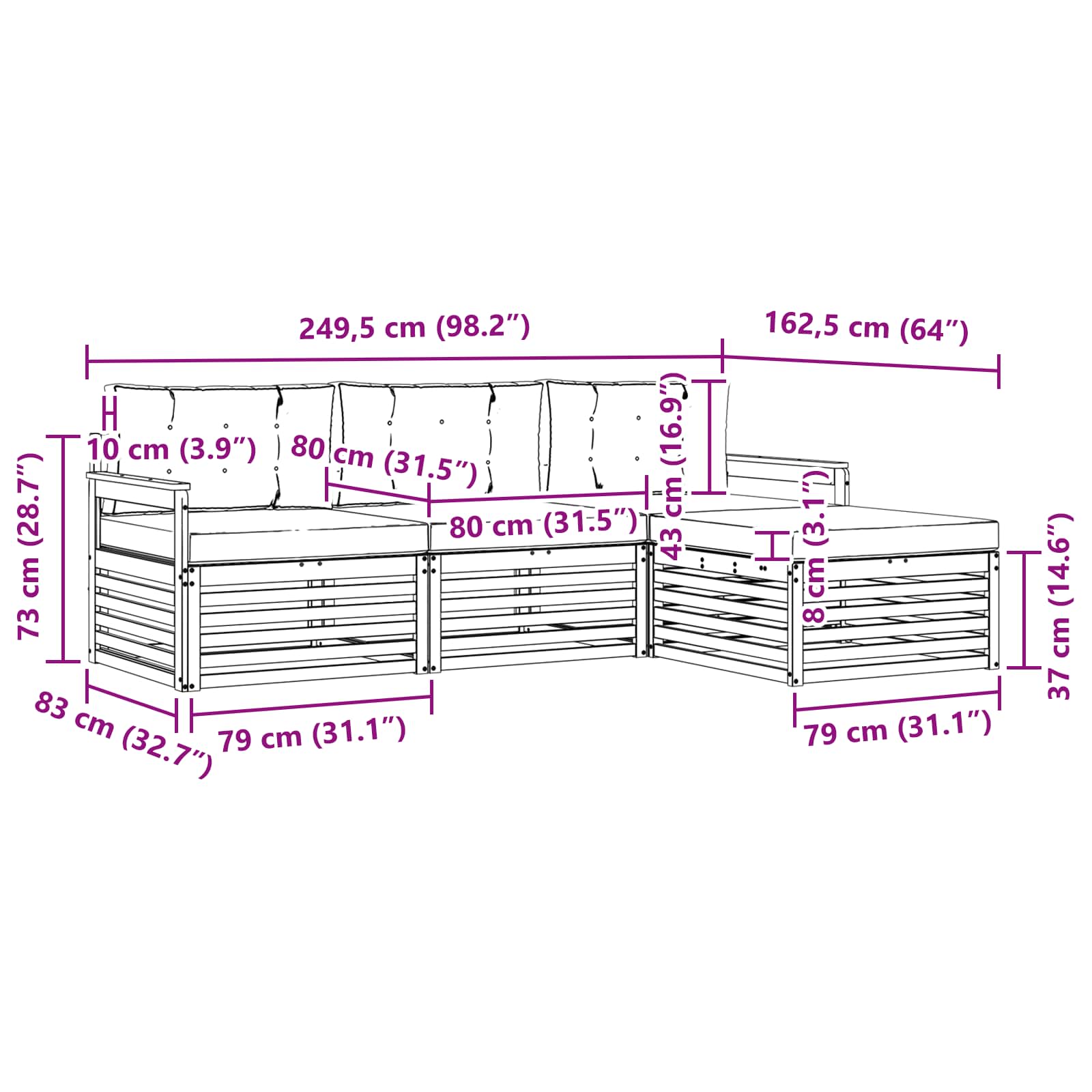 Set vanjskih sofa Prirodna i krem 249,5 x 162,5 x 73 cm