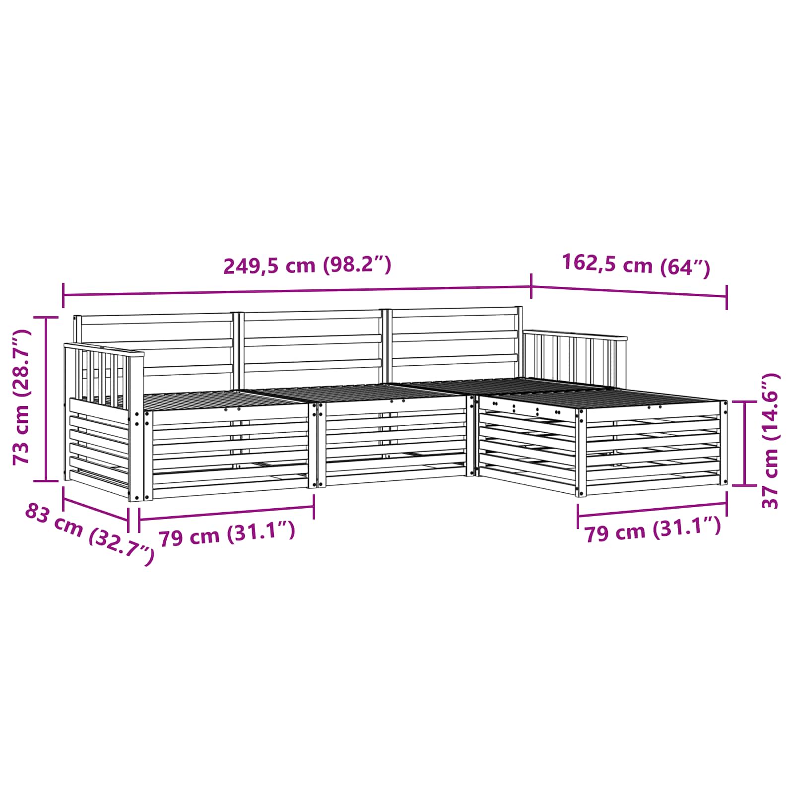 Set vanjskih sofa Prirodna 249,5 x 162,5 x 73 cm