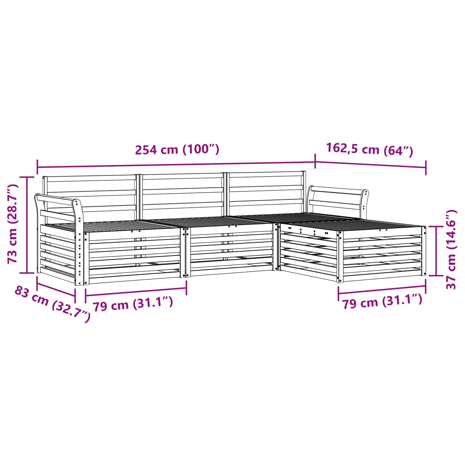 Set vanjskih sofa Prirodna 254 x 162,5 x 73 cm
