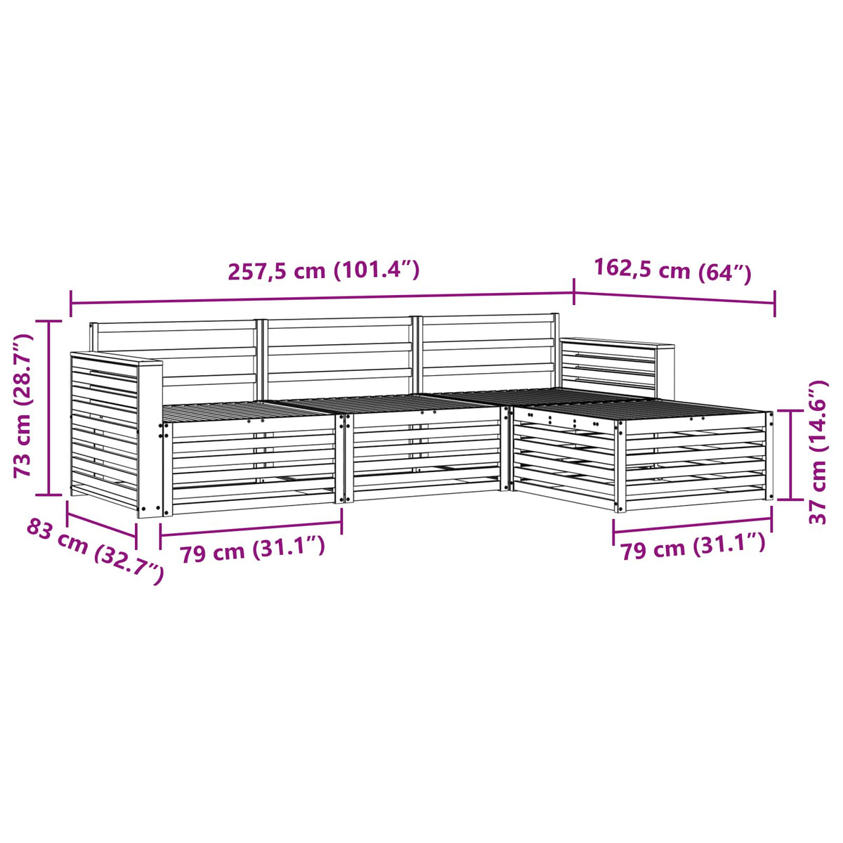 Set vanjskih sofa Prirodna 257,5 x 162,5 x 73 cm