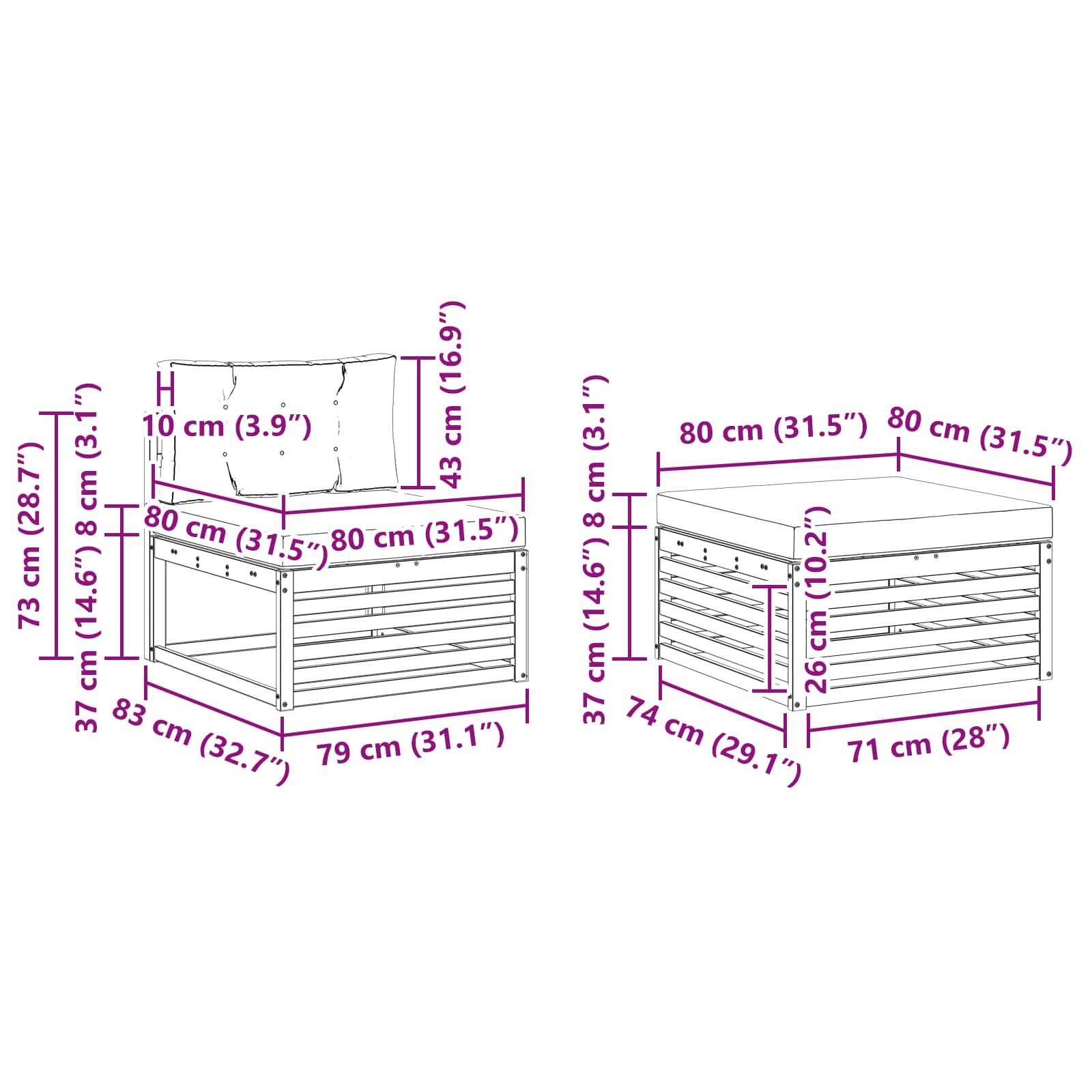 Set vanjskih sofa Prirodna i bež 257,5 x 162,5 x 73 cm