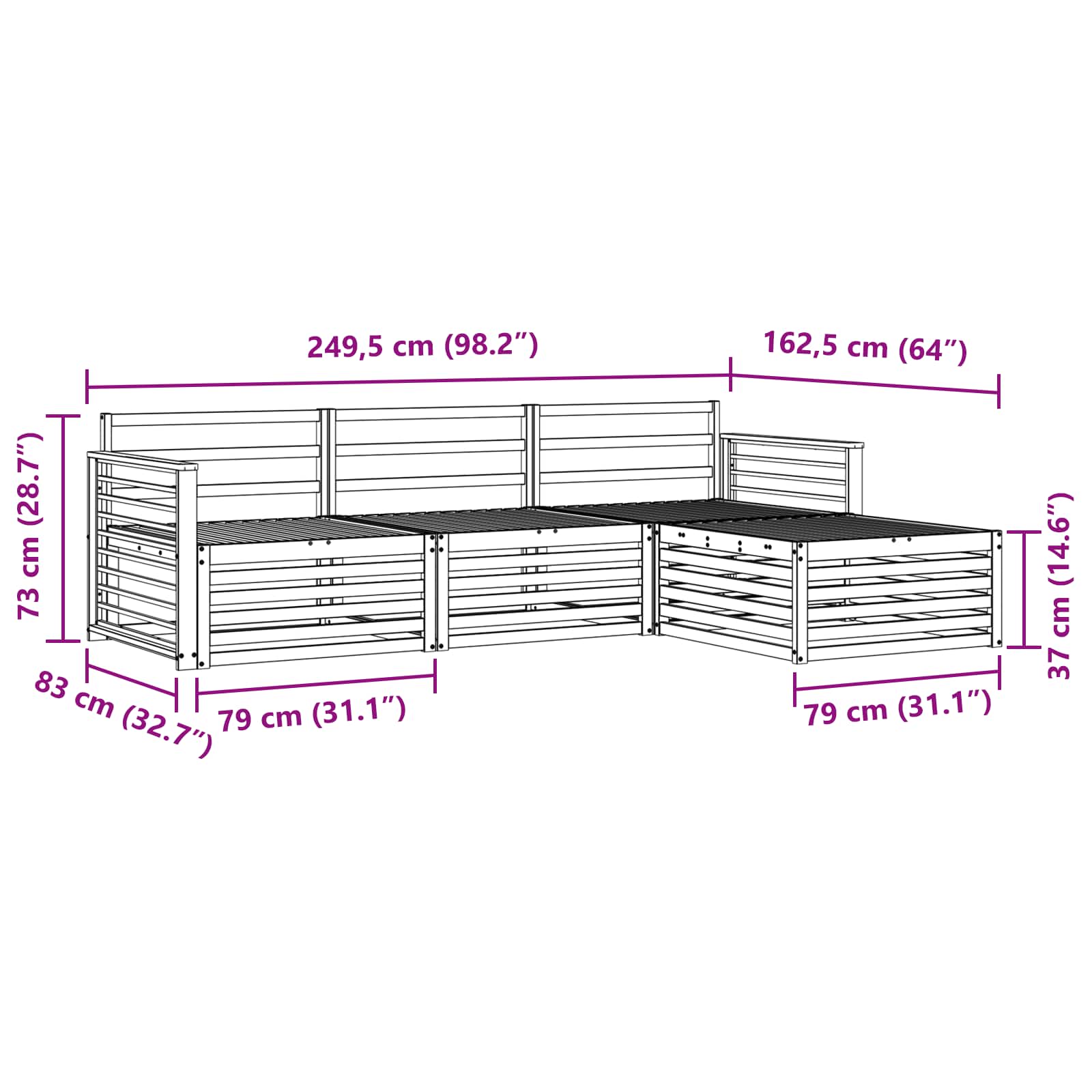 Set vanjskih sofa Prirodna 249,5 x 162,5 x 73 cm