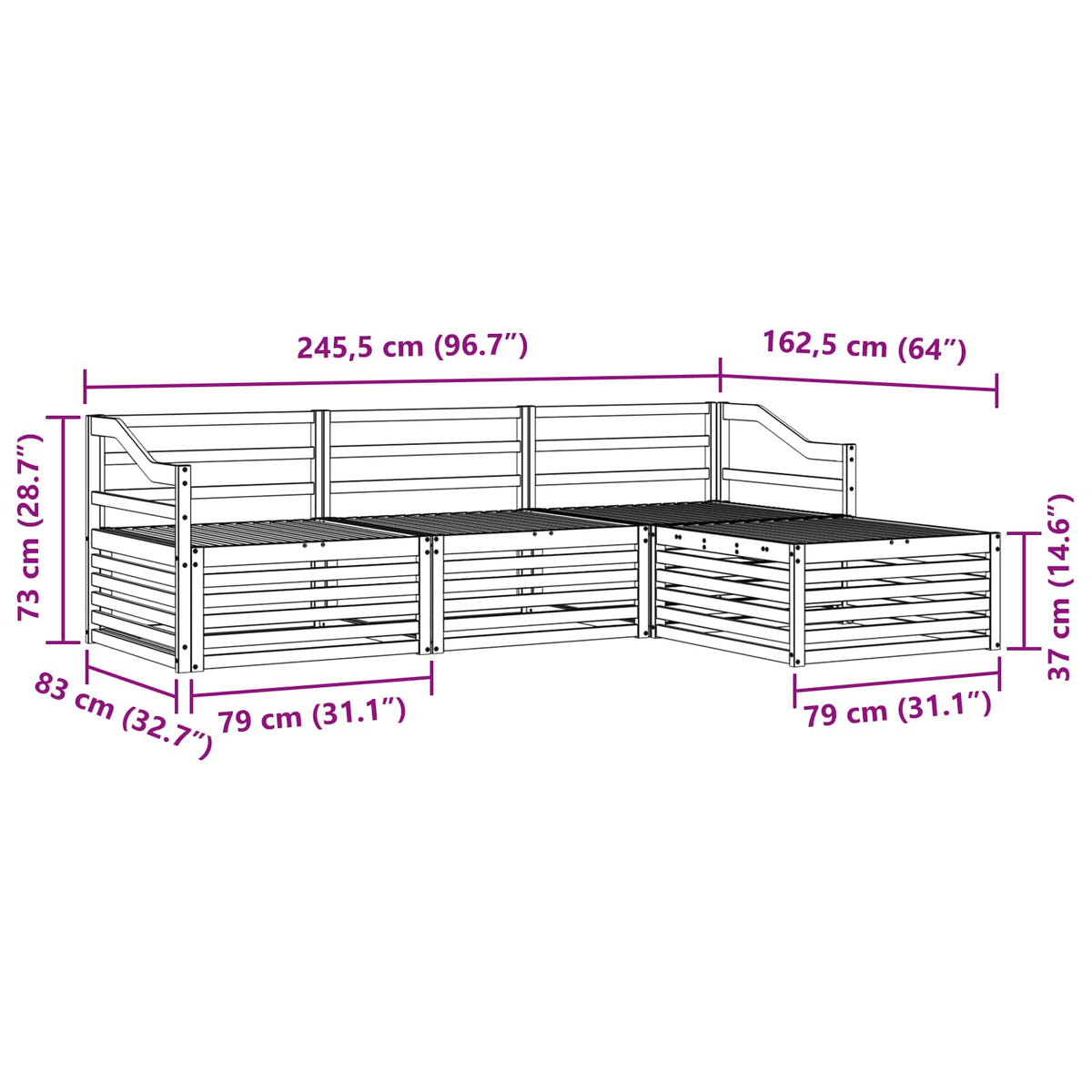 Set vanjskih sofa Prirodna 245,5 x 162,5 x 73 cm