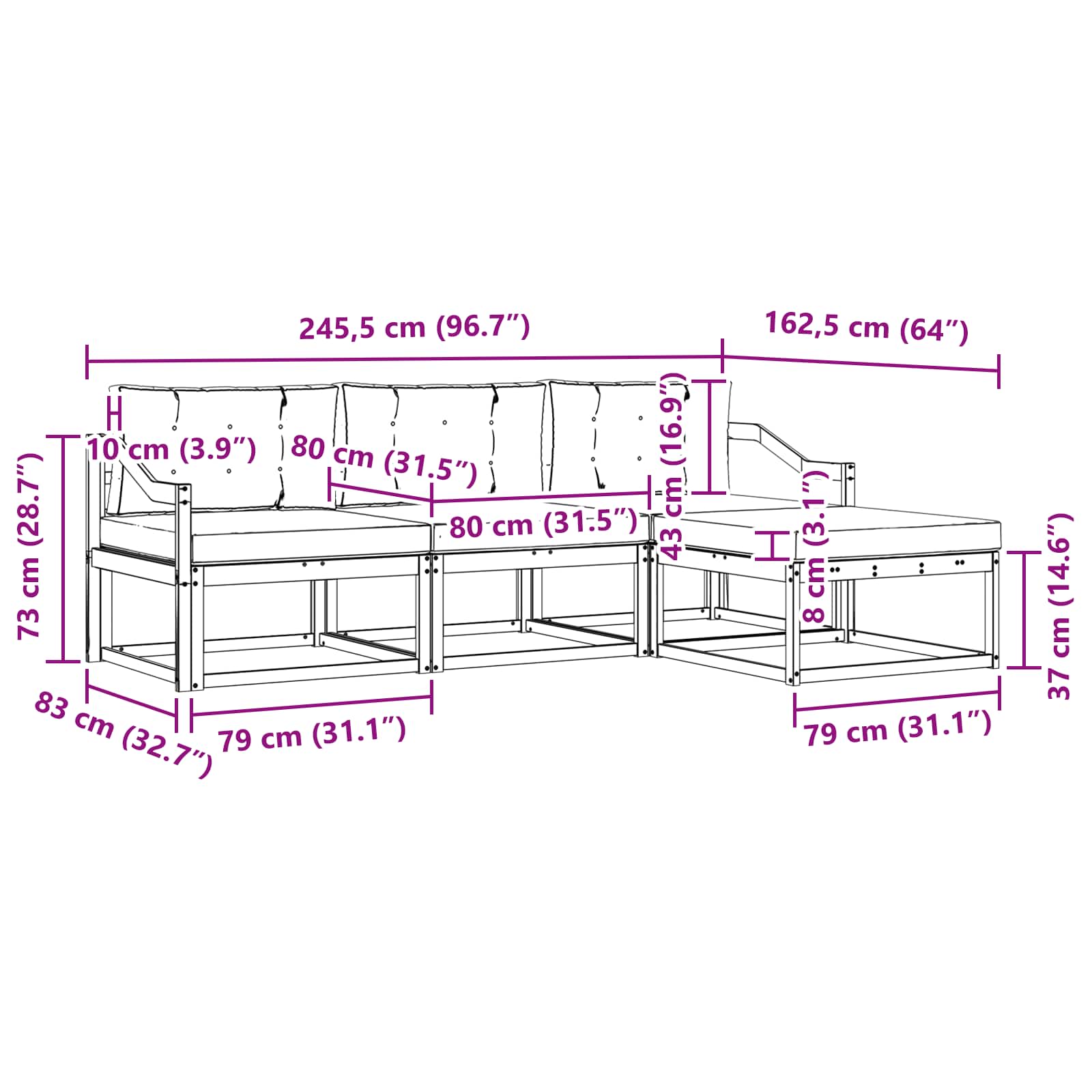 Set vanjskih sofa Prirodna i antracit 245,5 x 162,5 x 73 cm