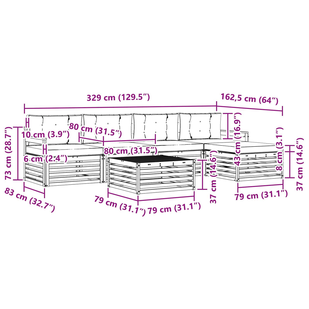 Set vanjskih sofa 6 kom. Prirodna i antracit