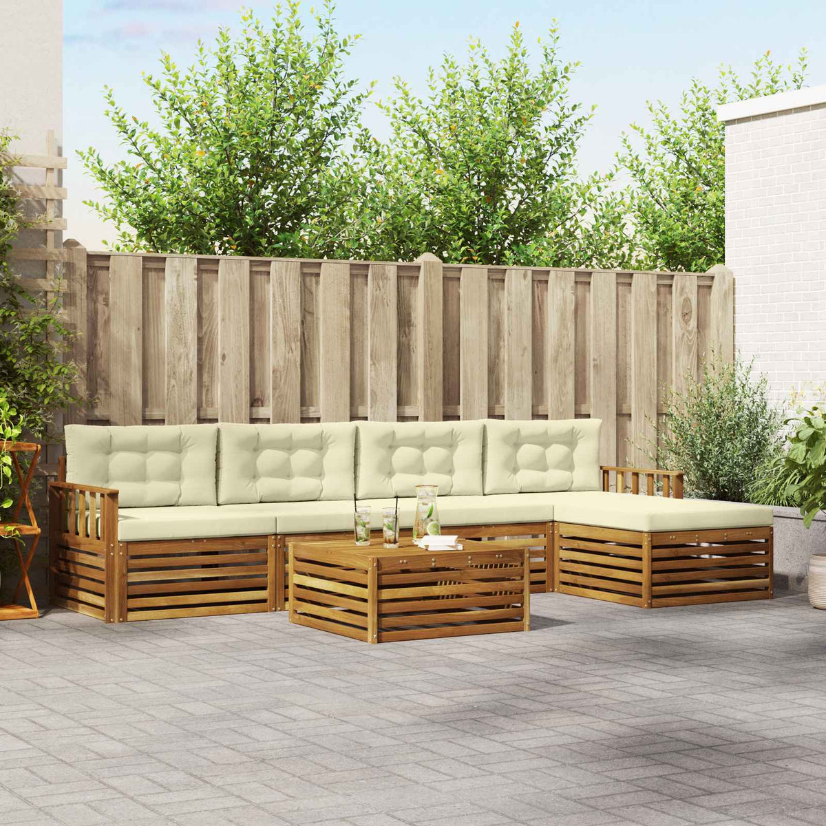 Set vanjskih sofa 6 kom. Prirodna i krem