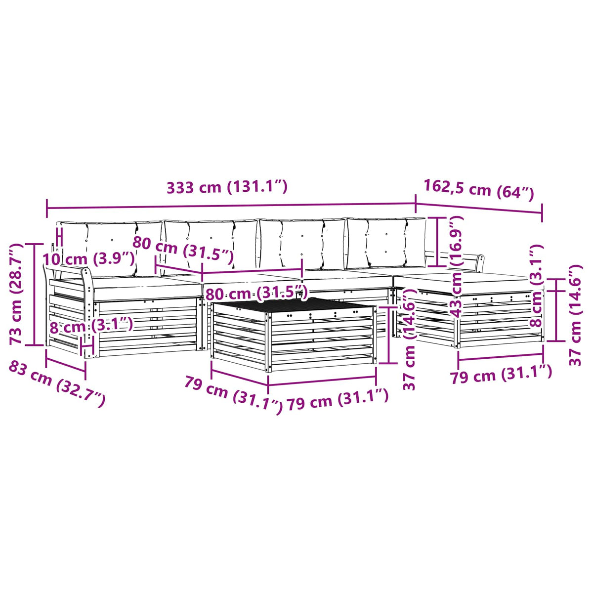 Set vanjskih sofa 6 kom. Prirodna i svijetlo siva