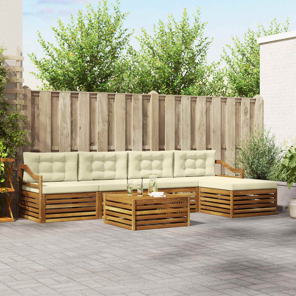 Set vanjskih sofa 6 kom. Prirodna i krem