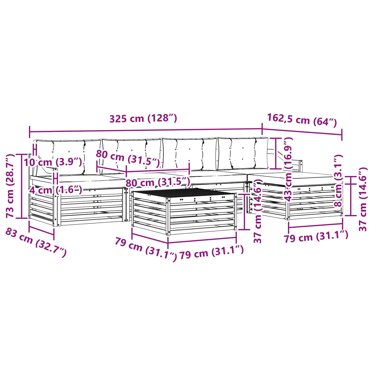 Set vanjskih sofa 6 kom. Prirodna i svijetlo siva