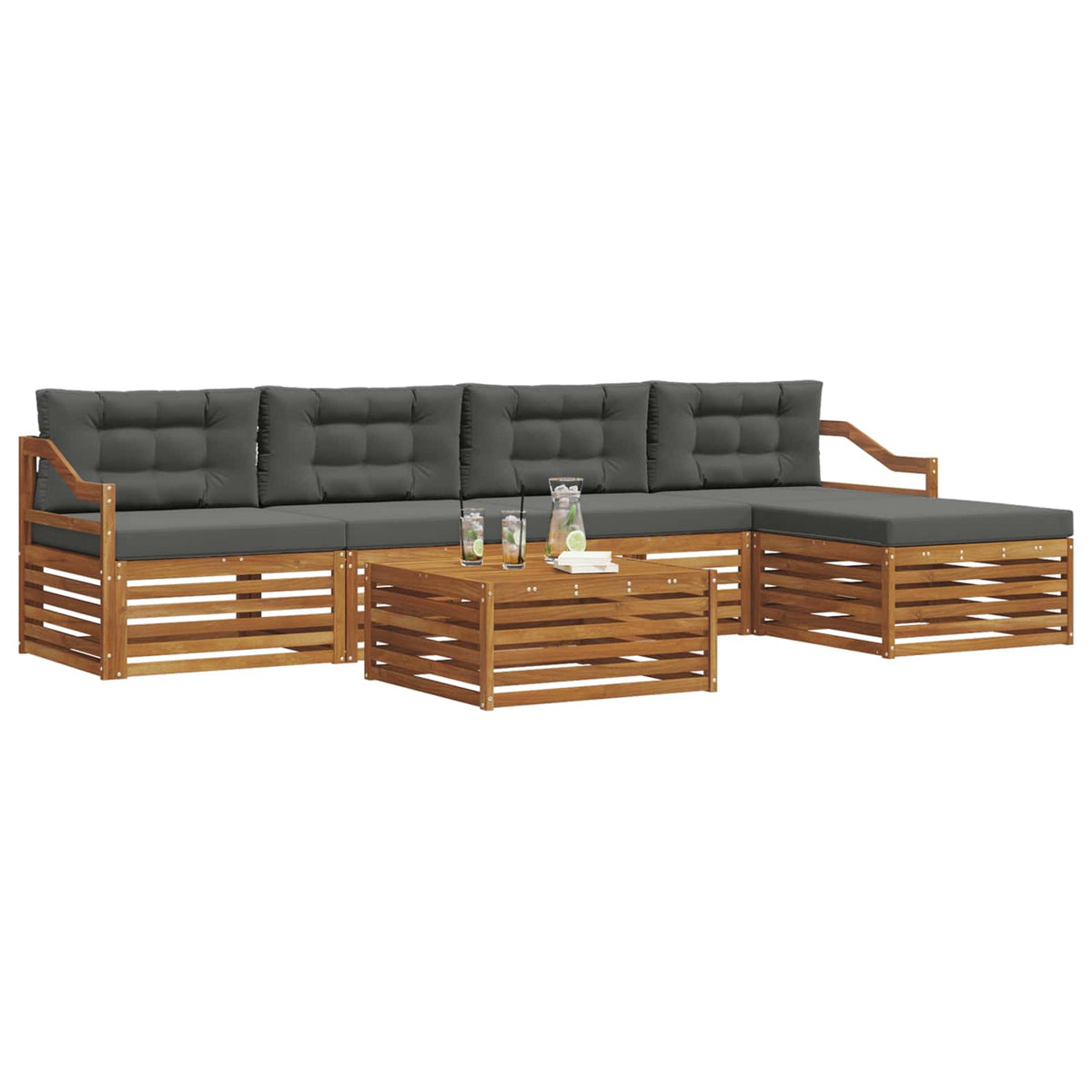 Set vanjskih sofa 6 kom. Prirodna i antracit