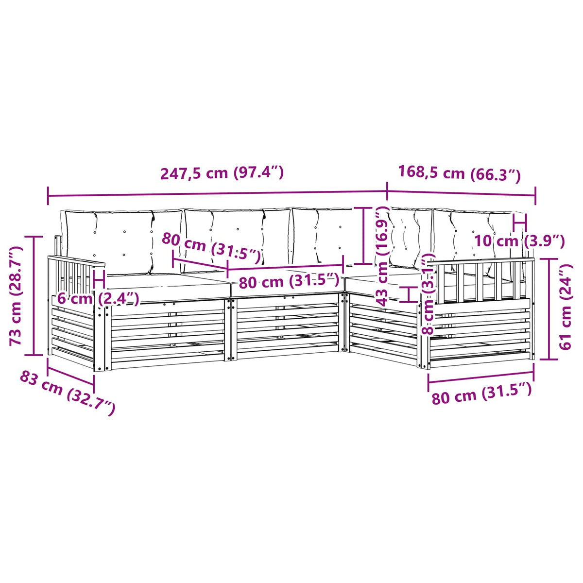 Set vanjskih sofa s jastukom 4 pcs Prirodna i antracit