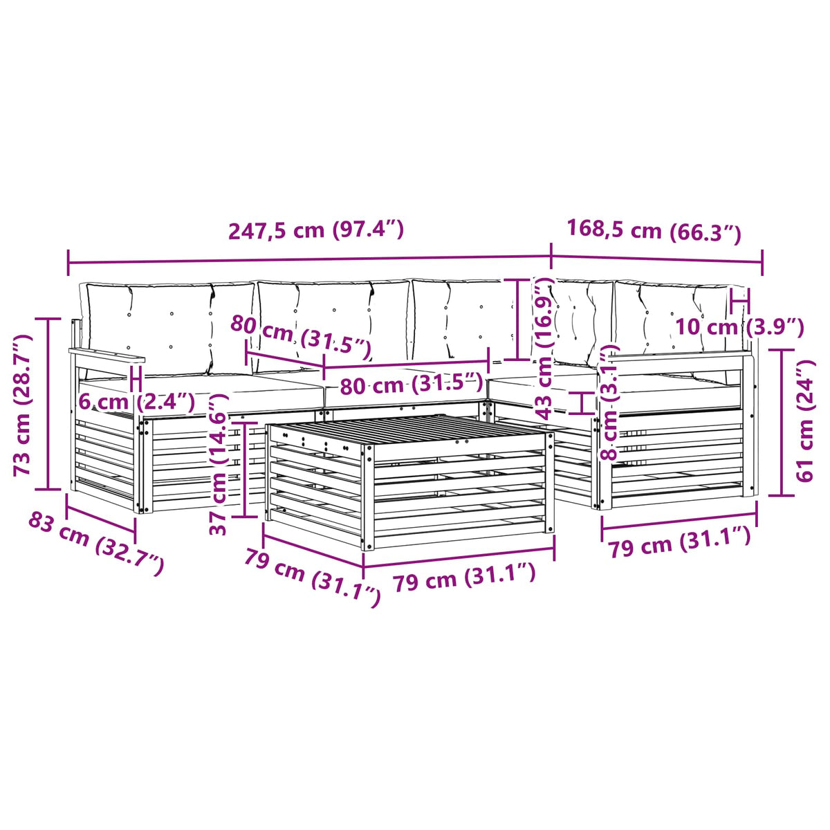 Set vanjskih sofa 5 kom. Prirodna i antracit