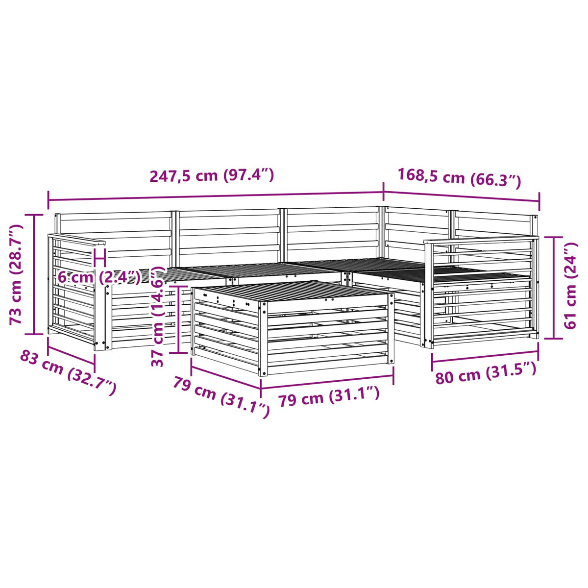 Set vanjskih sofa 5 kom. Prirodna Čvrsto drvo akacije