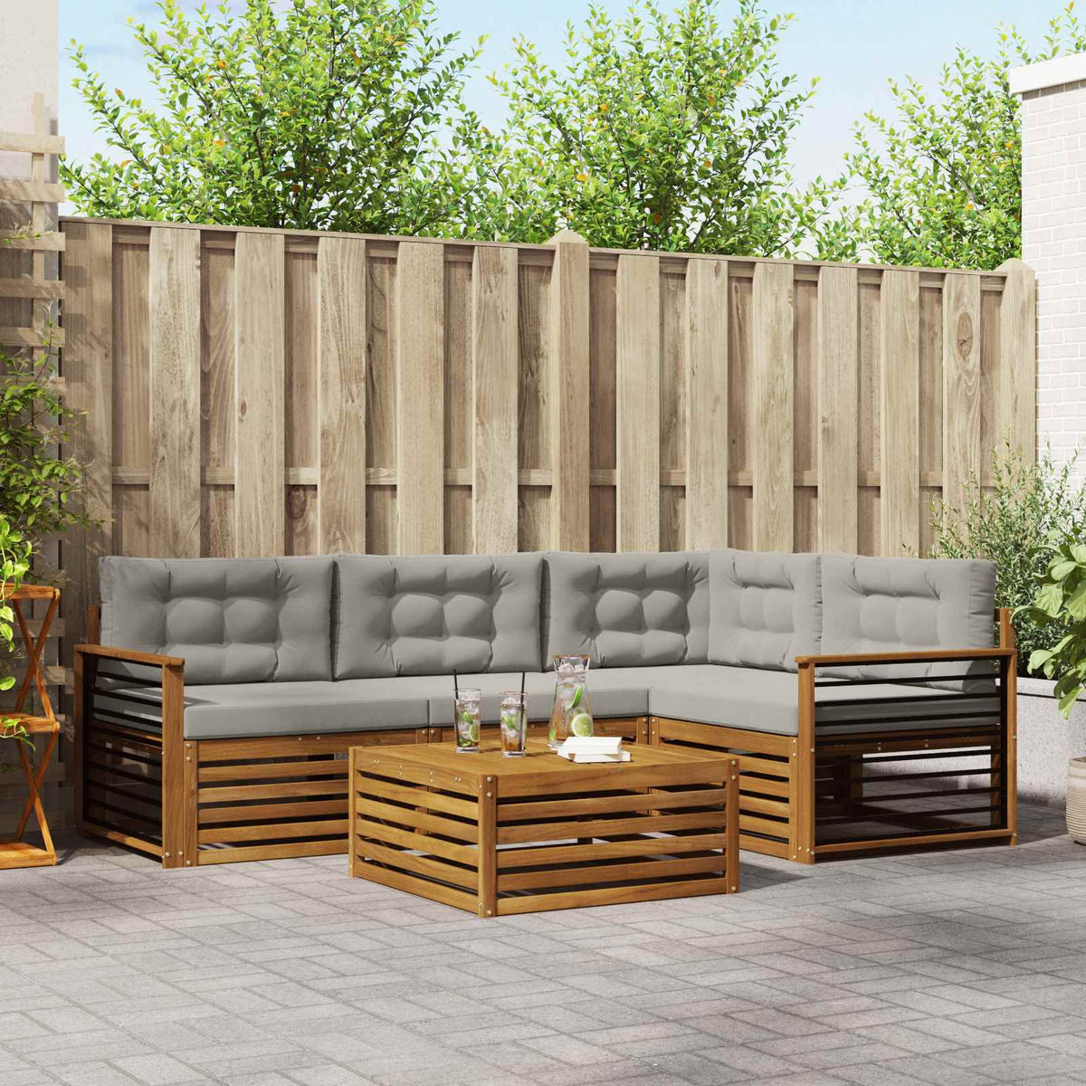 Set vanjskih sofa 5 kom. Prirodna i svijetlo siva