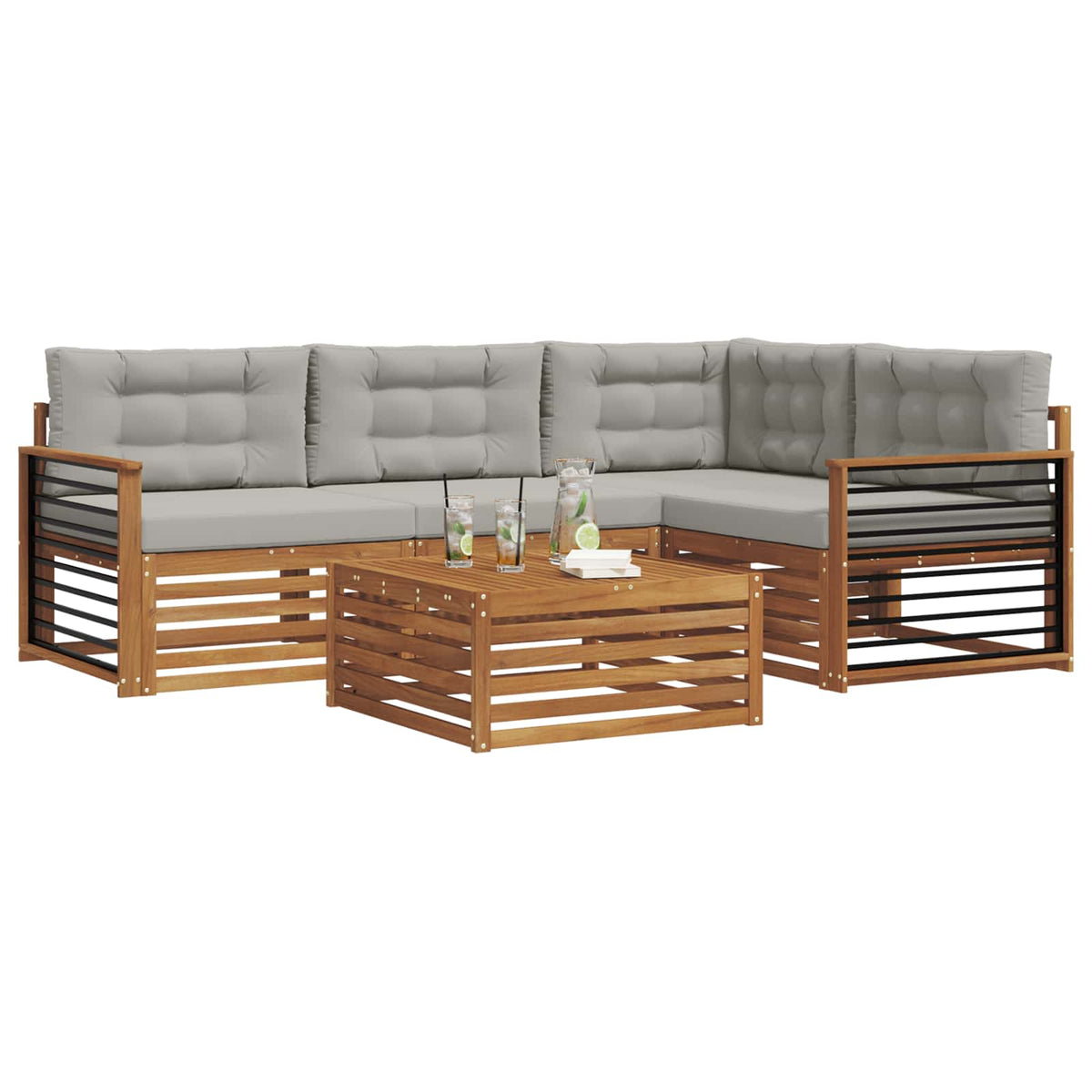 Set vanjskih sofa 5 kom. Prirodna i svijetlo siva