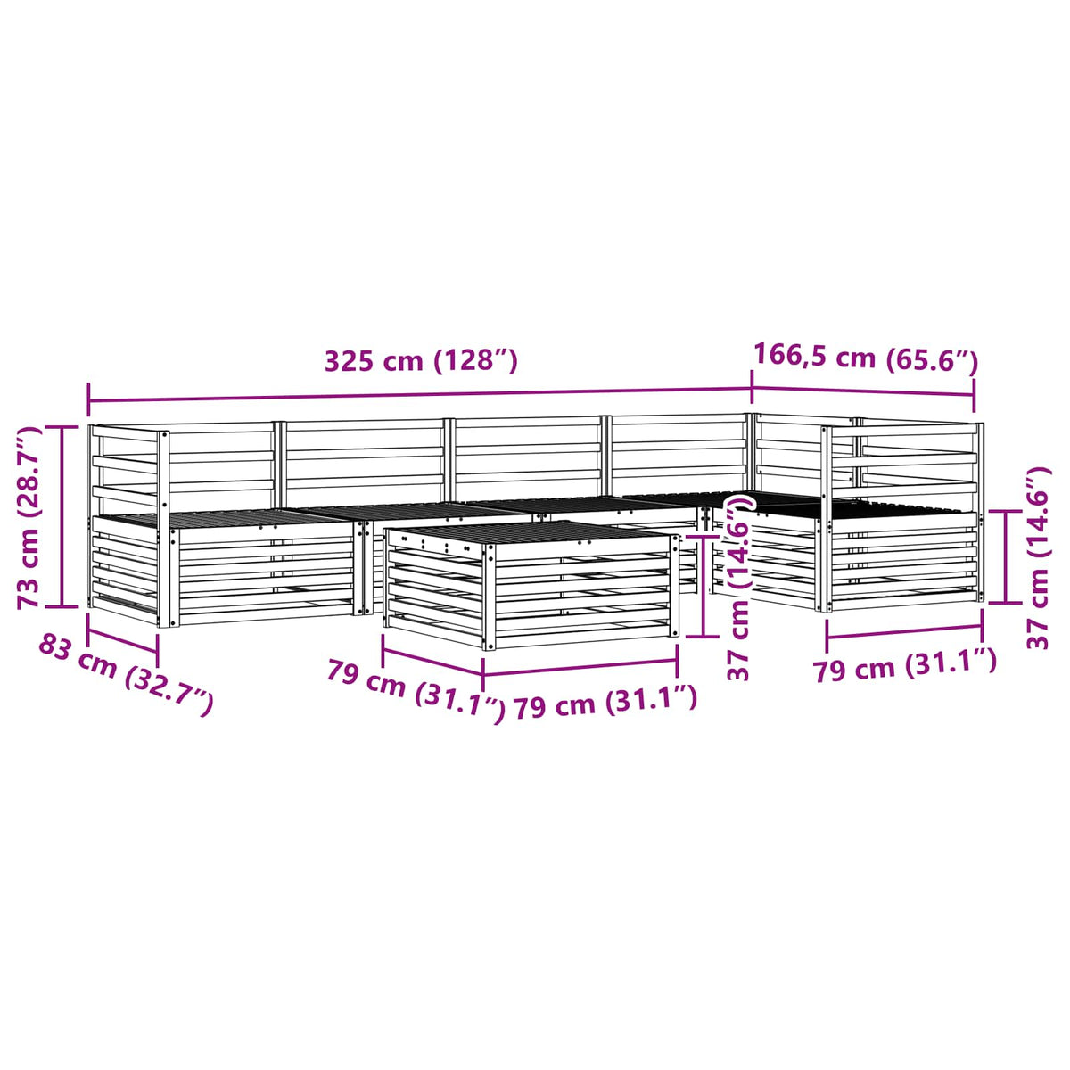Set vanjskih sofa 6 pcs Prirodna