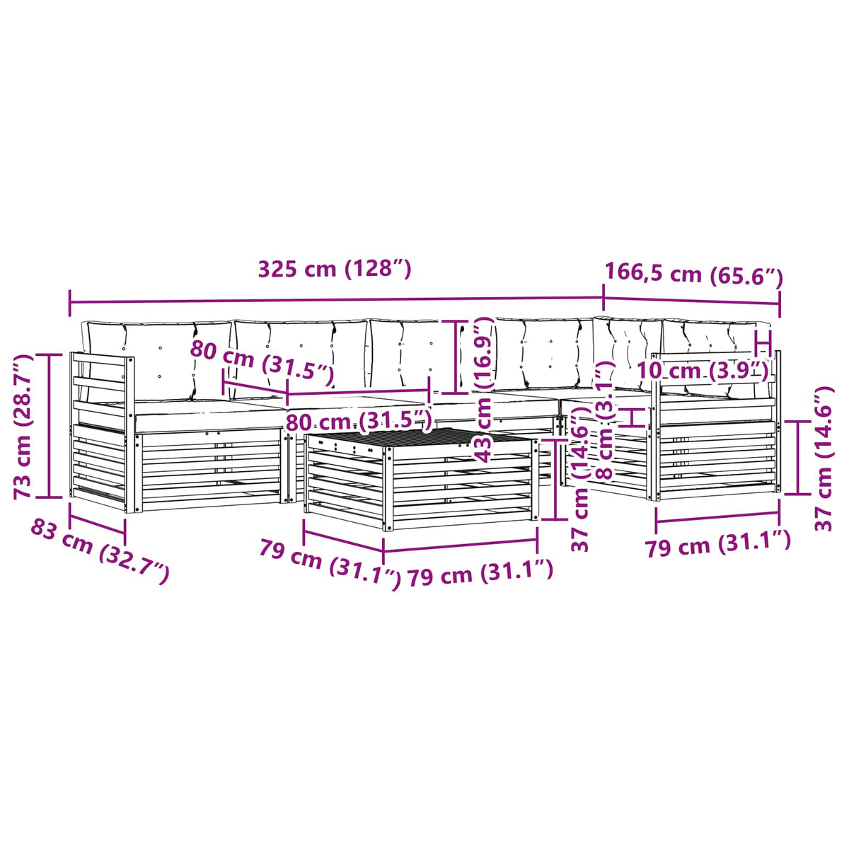 Set vanjskih sofa 6 kom. Prirodna i bež