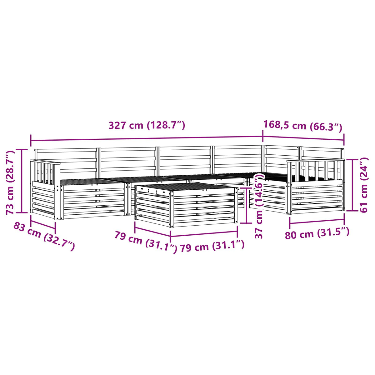 Set vanjskih sofa 6 pcs Prirodna