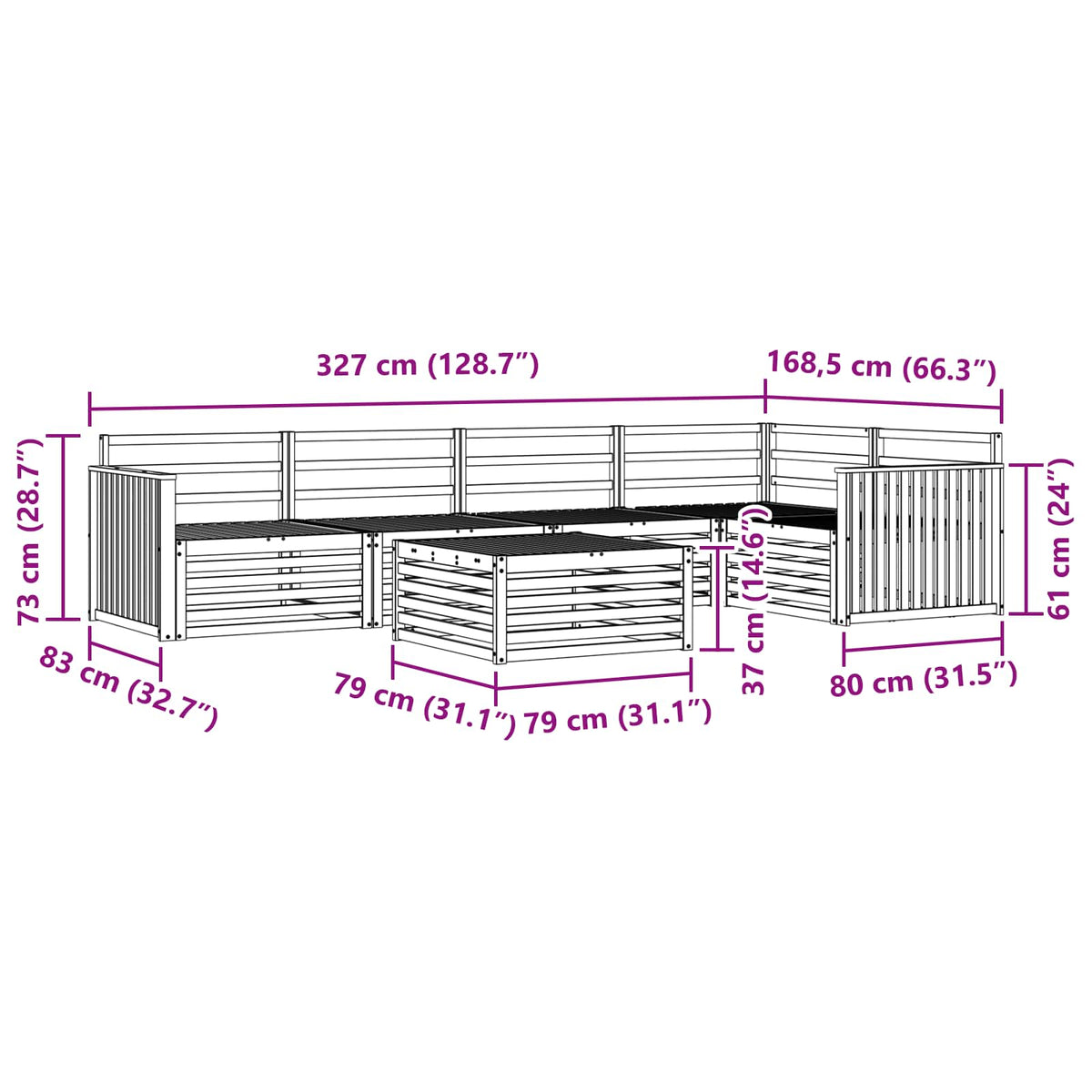 Set vanjskih sofa 6 pcs Prirodna