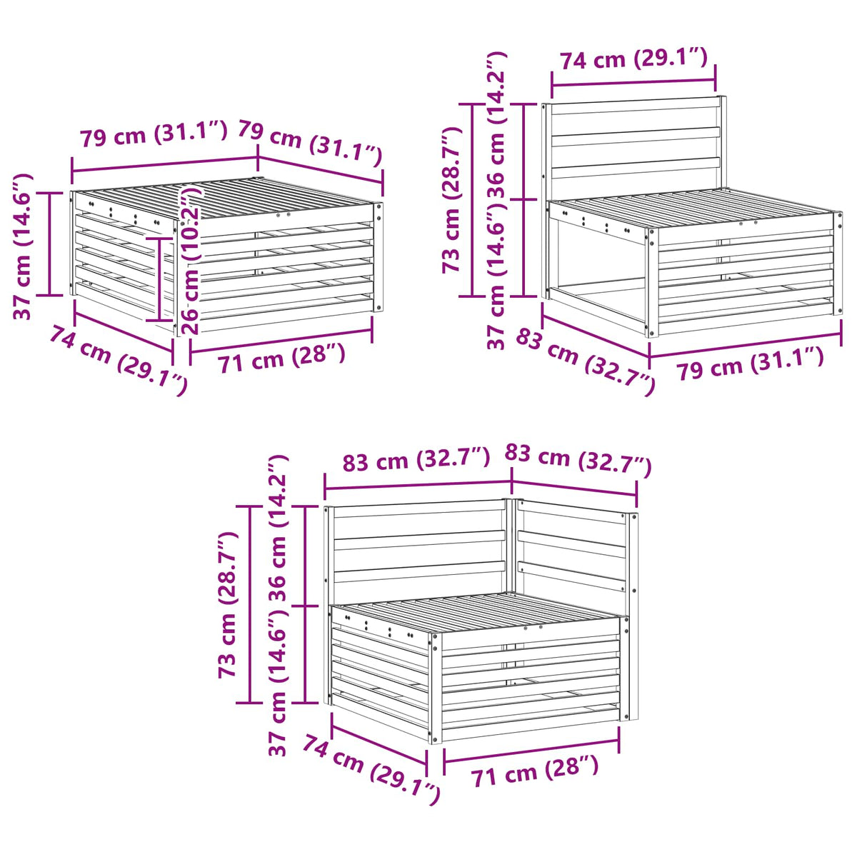 Set vanjskih sofa 6 pcs Prirodna