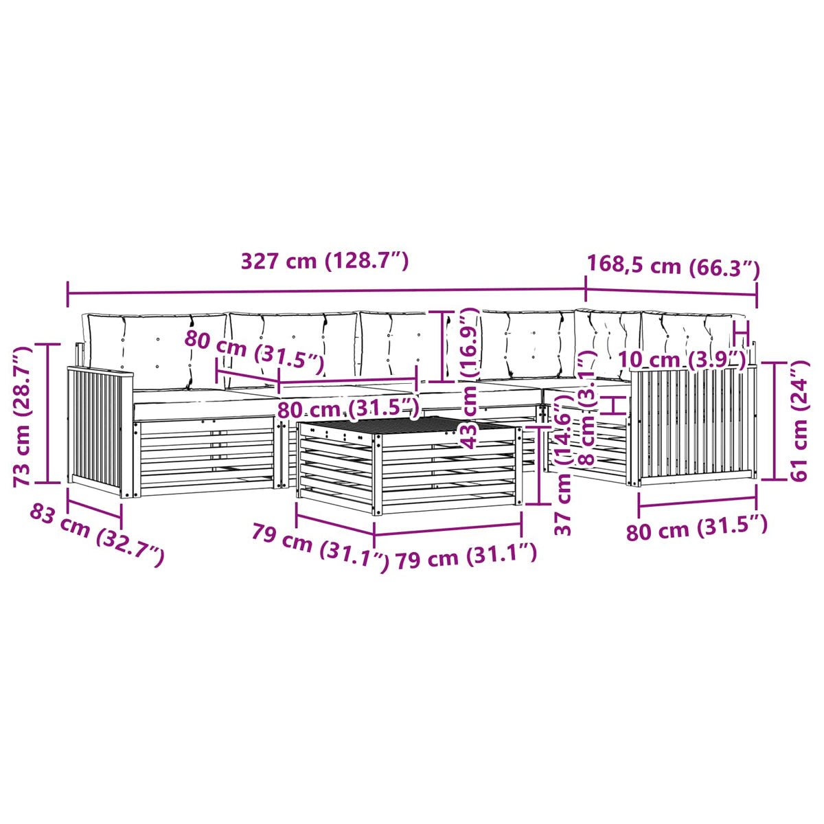 Set vanjskih sofa 6 kom. Prirodna i antracit