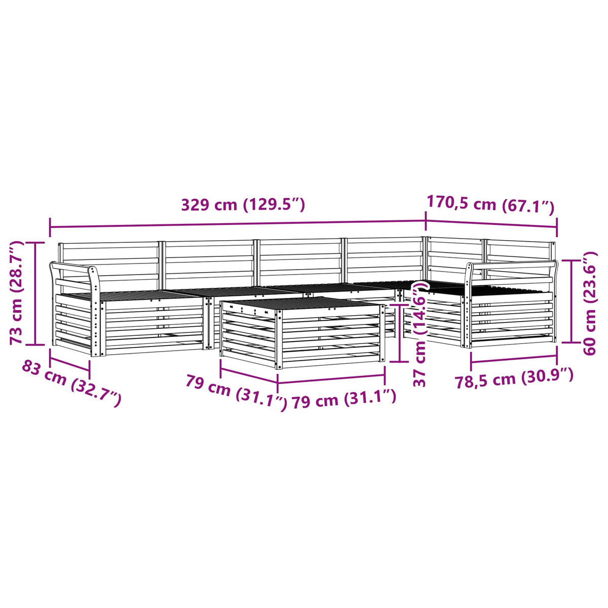 Set vanjskih sofa 6 pcs Prirodna