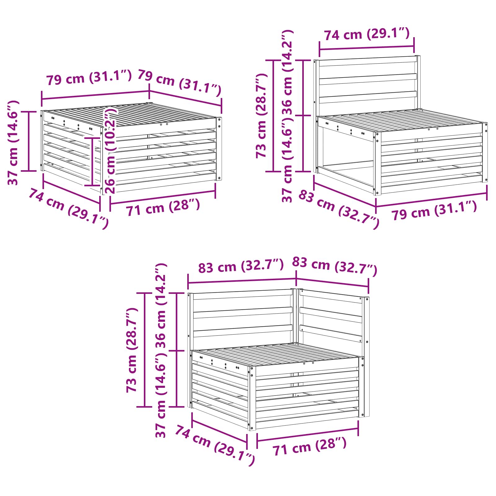 Set vanjskih sofa 6 pcs Prirodna