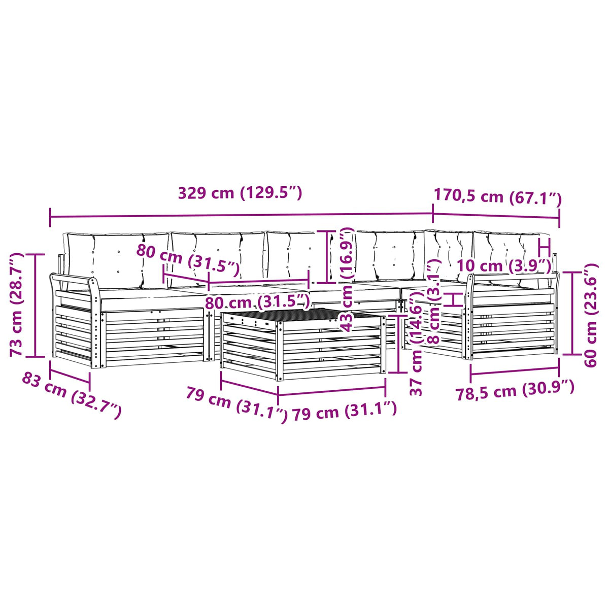 Set vanjskih sofa 6 kom. Prirodna i bež