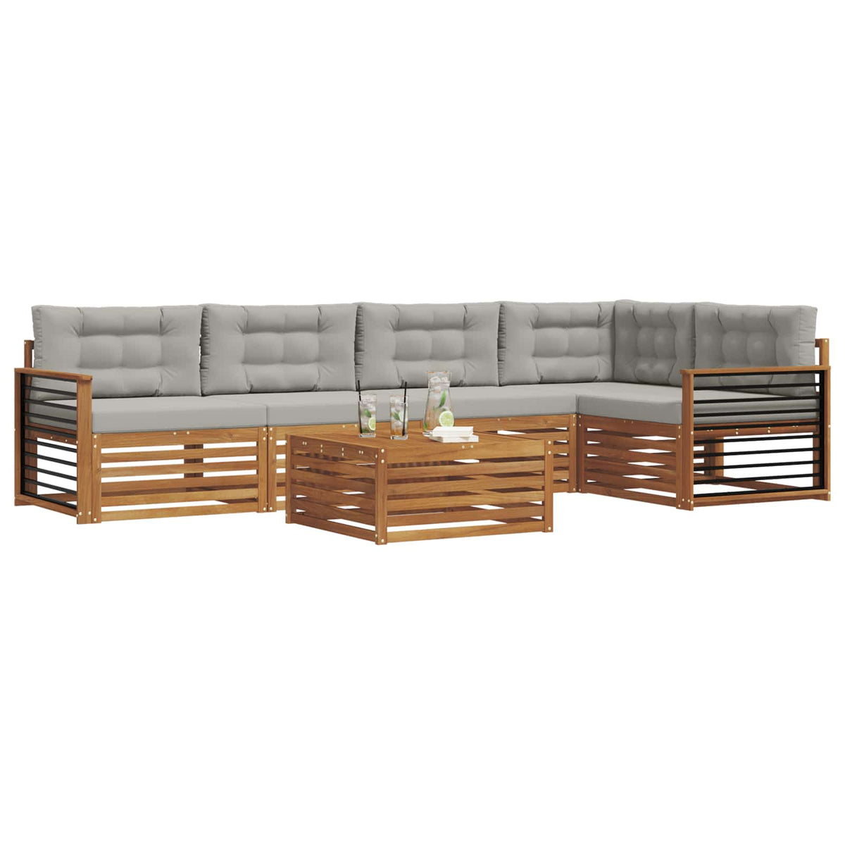 Set vanjskih sofa 6 kom. Prirodna i svijetlo siva
