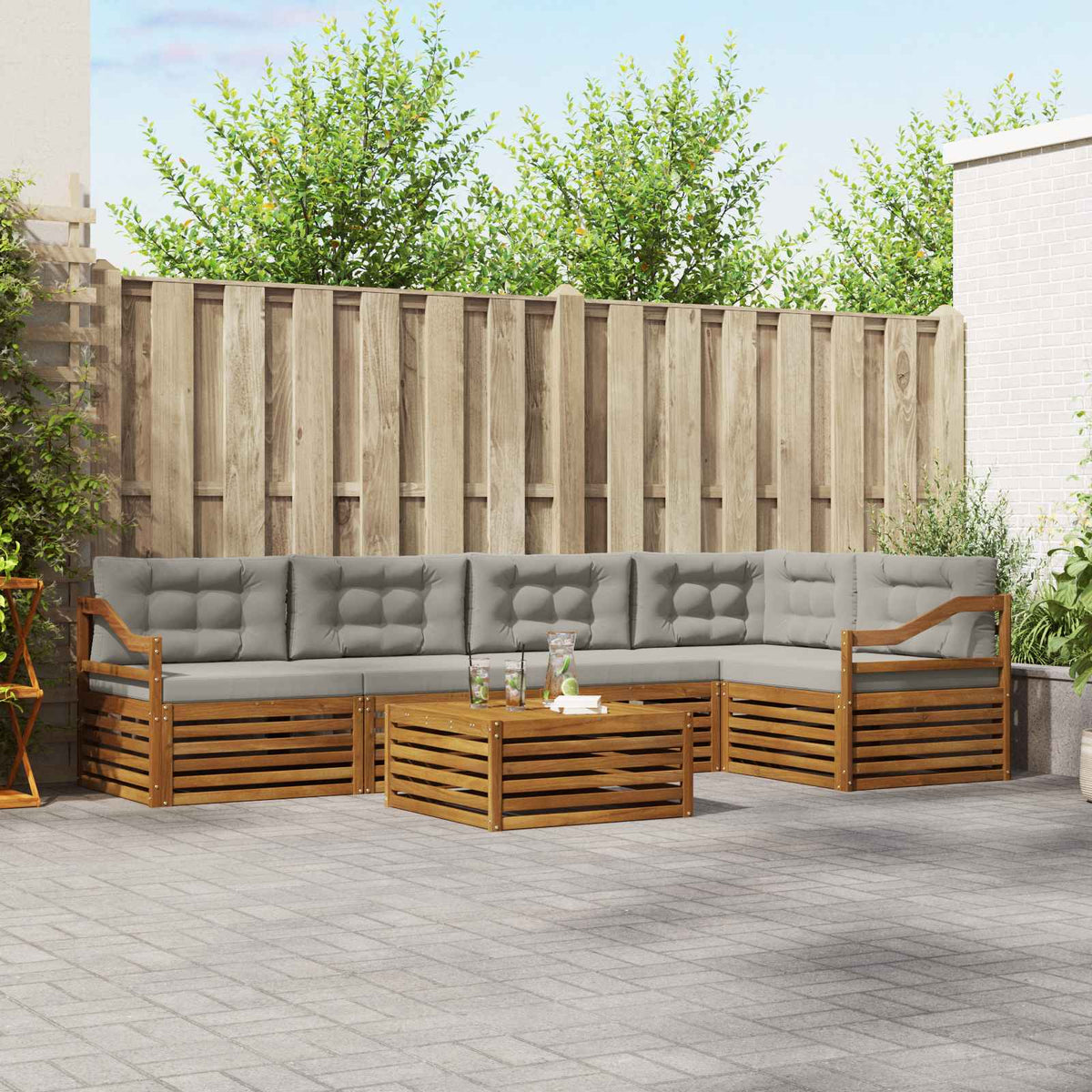 Set vanjskih sofa 6 kom. Prirodna i svijetlo siva