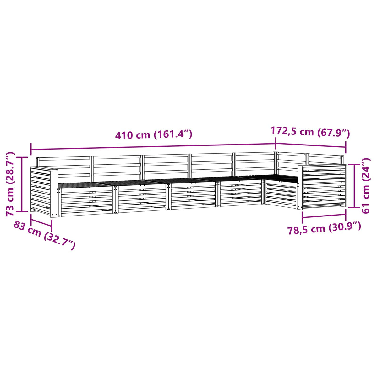 Set vanjskih sofa 6 kom. Prirodna Smeđa 410 x 170,5 x 73 cm