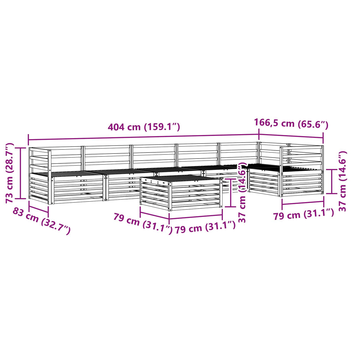 Set vanjskih sofa 7 pcs Prirodna