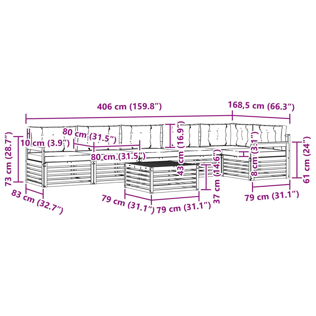 Set vanjskih sofa 7 kom. Prirodna i svijetlo siva