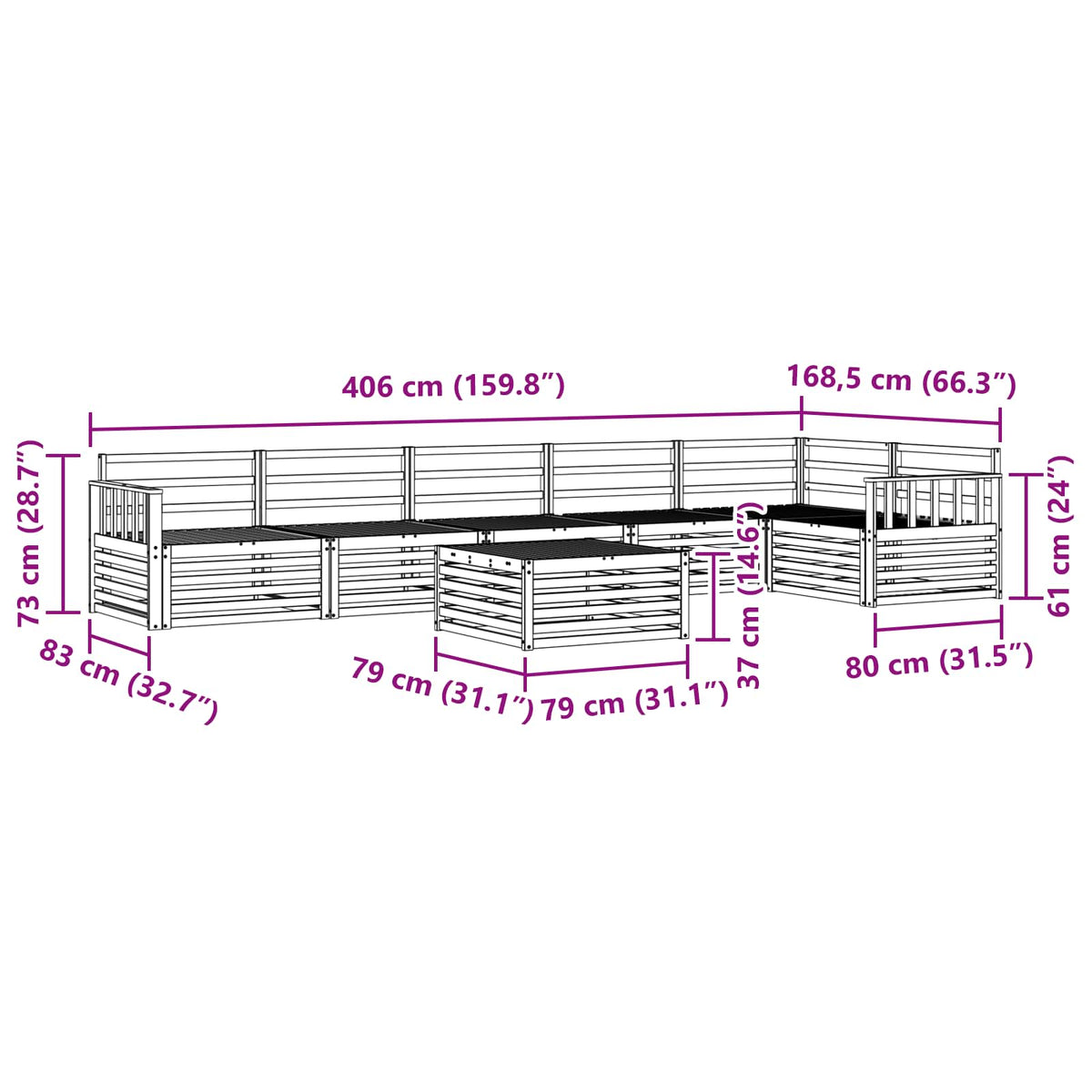 Set vanjskih sofa 7 pcs Prirodna